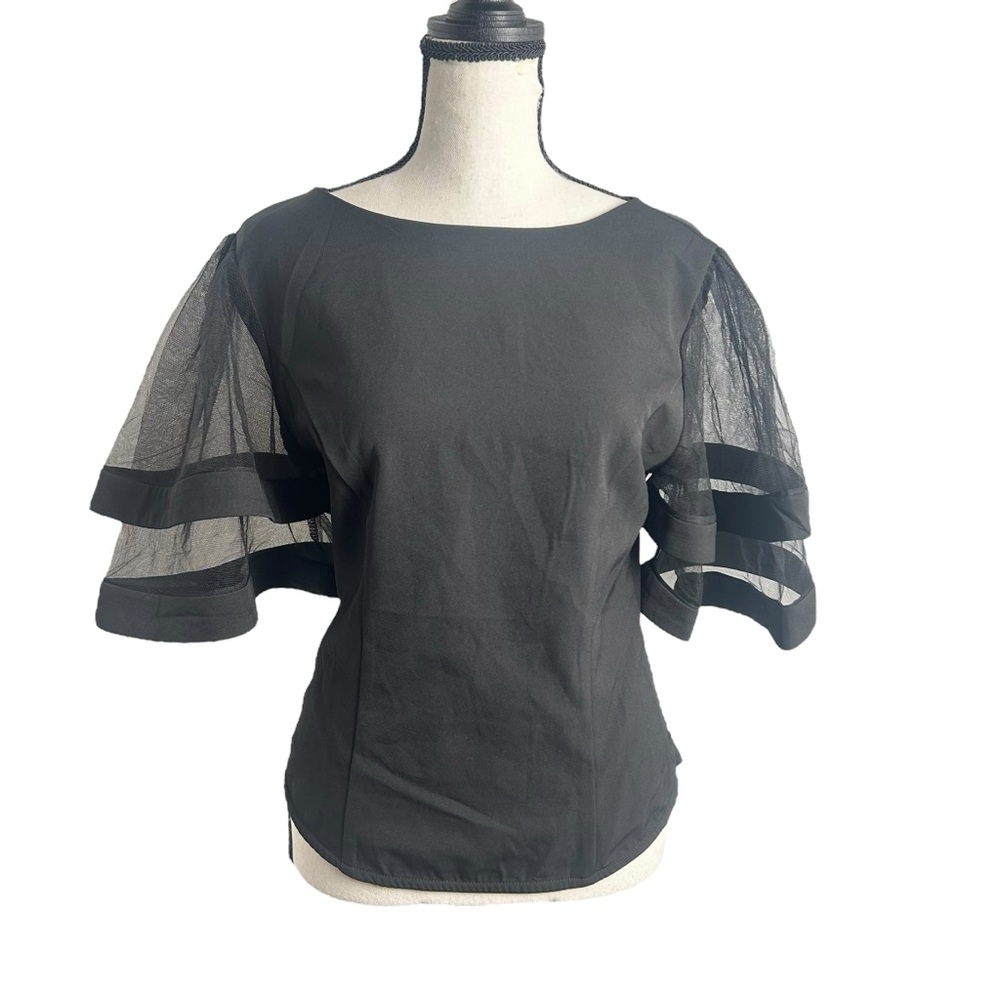 Gracia Black Mesh Bell Sleeve Blouse Size Small